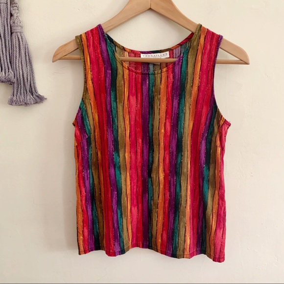 Vintage • striped rainbow tank top blouse fitted - Picture 2 of 6
